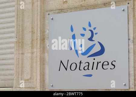 Bordeaux , Aquitaine / France - 06 01 2020 : Notaire sign and logo for french notary office Stock Photo