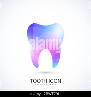 Healthy tooth in the trendy vibrant gradient colors effect. Tooth logo icon. Teeth concept. Care and protection from tooth decay. Vector template Stock Vector