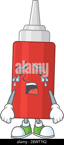 A crying sauce bottle cartoon character drawing concept Stock Vector