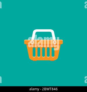 Shopping basket simple icon isolated on blue background. Store cart icon. Fat vector Illustration. Good for web and mobile design. Stock Vector