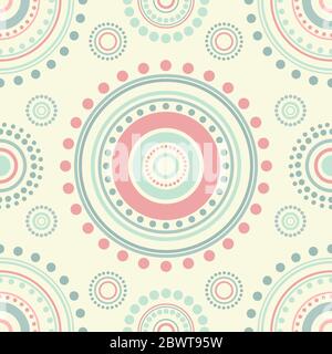 Seamless abstract pattern of circles and dots of pink and turquoise colors. Kaleidoscope background. Decorative wallpaper, good for printing. Vector i Stock Vector