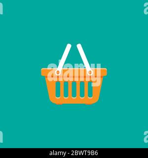 Shopping basket simple icon isolated on blue background. Store cart icon. Fat vector Illustration. Good for web and mobile design. Stock Vector