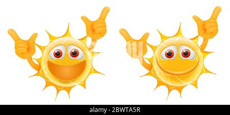 Happy Summer Sun Emoticon. Happy Sun Emoji. Summertime Illustration.  Isolated on white background. Stock Photo