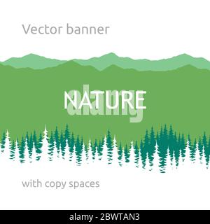 Nature Banner with green background and Forest Silhouette. Vector summer poster with landscape and copy space. Stock Vector