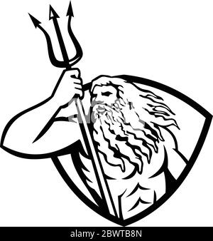 Neptune Poseidon Trident Shield Retro Stock Vector Image & Art - Alamy