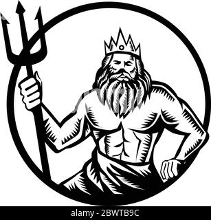 Neptune Poseidon Trident Circle Retro Stock Vector Image & Art - Alamy
