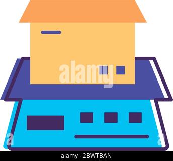 box carton in balance delivery service line and fill style Stock Vector