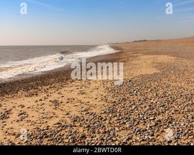Deserted beach at Aldeburgh sea front due to coronavirus lock down precautions Stock Photo