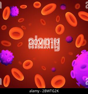 Covid-19 coronavirus outbreak background design with blurred bacteria and diseased red blood cells pandemic concept. Vector illustration with 3d reali Stock Vector
