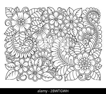 Outline Floral Pattern For Coloring Book Page Antistress For