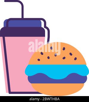 burger and soda delivery service line and fill style Stock Vector