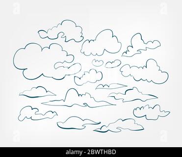 sky clouds one line vector set Stock Vector
