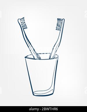 toothbrush line vector clip art isolated Stock Vector
