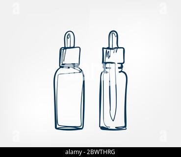 liquid serum cosmetics jars line art sketch outline isolated design element cosmetics Stock Vector