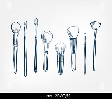 makeup brushes line vector clip art isolated Stock Vector