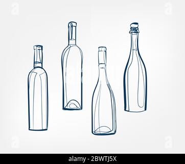 wine bottles vector one line art drink isolated Stock Vector