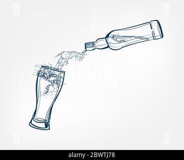 beer glass splash bottle vector one line art drink isolated Stock Vector