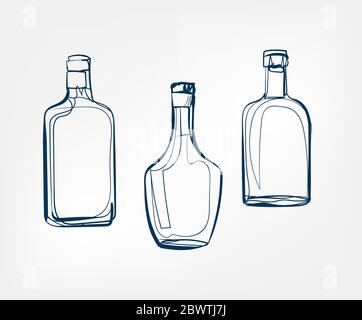 alcohol bottles vector one line art drink isolated Stock Vector