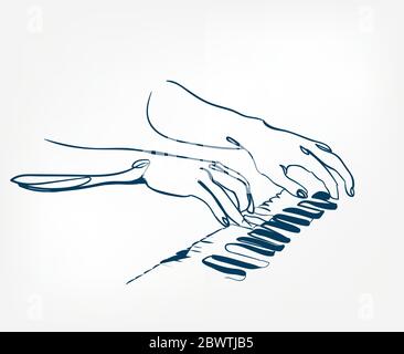 hands piano keys synthesizer sketch line vector design outline Stock Vector