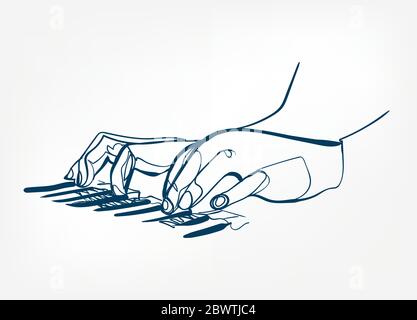 hands piano keys synthesizer sketch line vector design outline Stock Vector