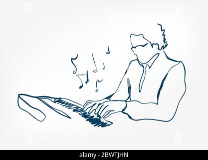 hands piano keys synthesizer sketch line vector design outline Stock Vector