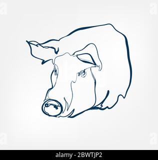 pig vector animal wild one line Stock Vector