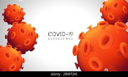 Novel Coronavirus realistic 3d red viral cell. Horizontal web banner concept. Vector illustration with a microscopic view of 2019-nCoV bacteria on gre Stock Vector