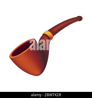 Smoking brown empty tobacco pipe. Vector illustration of a wooden old-fashioned accessory of some detective isolated on white background Stock Vector