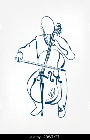 cello man sketch line vector design isolated Stock Vector
