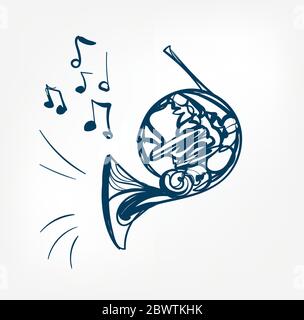 french horn sketch line vector design outline Stock Vector