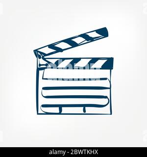 clapperboard vector sketch illustration line isolated Stock Vector
