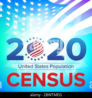 United States Population Census 2020 banner. Vector illustration with American striped flag and stars. Can be used for landing page web template, badg Stock Vector
