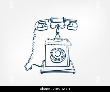 dial telephone vector art line isolated doodle Stock Vector