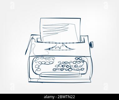 typewriter vector art line isolated doodle Stock Vector