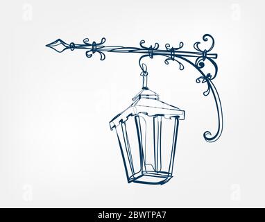 street lamp vector art line isolated doodle Stock Vector