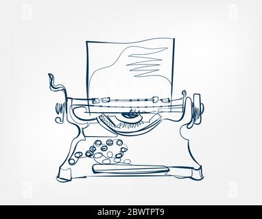 typewriter vector art line isolated doodle Stock Vector