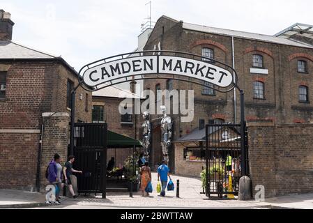 London, UK. 2nd June, 2020. Photo taken on June 2, 2020 shows the entrance to Camden Market in London, Britain. British Prime Minister Boris Johnson on May 28 unveiled some 'limited' and 'cautious' easing of the country's coronavirus lockdown measures. Outdoor retail and car showrooms started to open from June 1 and other non-essential retail will open on June 15. Credit: Ray Tang/Xinhua/Alamy Live News