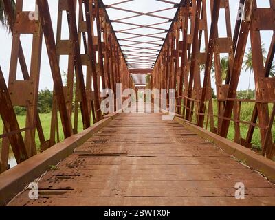 Benin, Mono Department, Grand-Popo, Diminishing perspective of old iron bridge Stock Photo