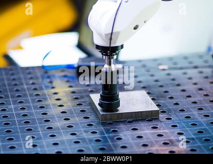 detail of 3d printer printing a plastic piece Stock Photo