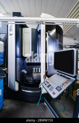 Germany, Bavaria, Munich, Control panel of production hall machinery Stock Photo