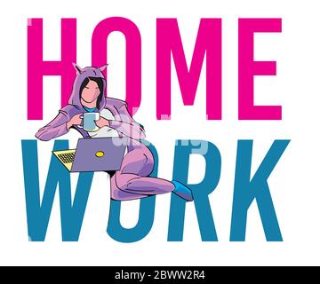 homework - sketch of a young girl in a dressing gown sitting working at home with letters Stock Vector