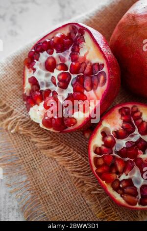 Close-up of halved pomegranate Stock Photo