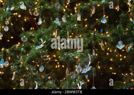 Close up of lights and decorations on a christimas tree Stock Photo