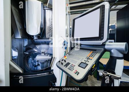 Germany, Bavaria, Munich, Control panel of production hall machinery Stock Photo
