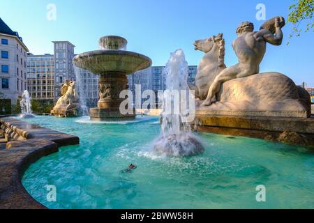 Germany, Bavaria, Munich, Wittelsbach Fountain in spring Stock Photo