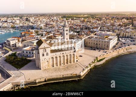 Italy, Province of Barletta-Andria-Trani, Trani, Helicopter view of Trani Cathedral in summer Stock Photo