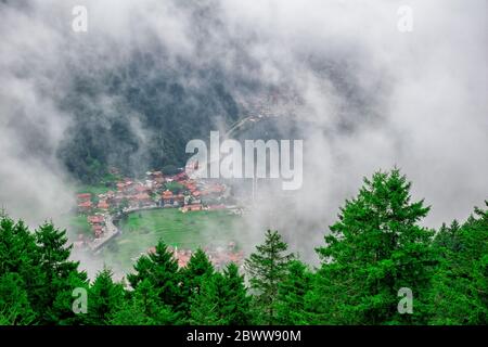 Uzungol lake view (Long lake) top view of the mountains and lake in Trabzon. Popular summer destination for tourists. Stock Photo
