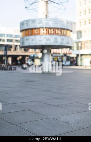 Germany, Berlin, World Clock on Alexanderplatz during COVID-19 epidemic Stock Photo