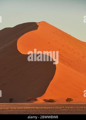 Sun shining on the red Dune 45, Sossusvlei, Namibia Stock Photo