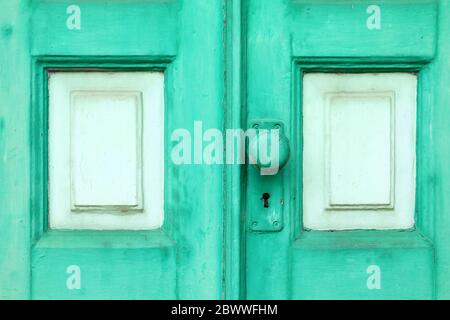 Close up Knob of Vintage Wooden Door. Stock Photo